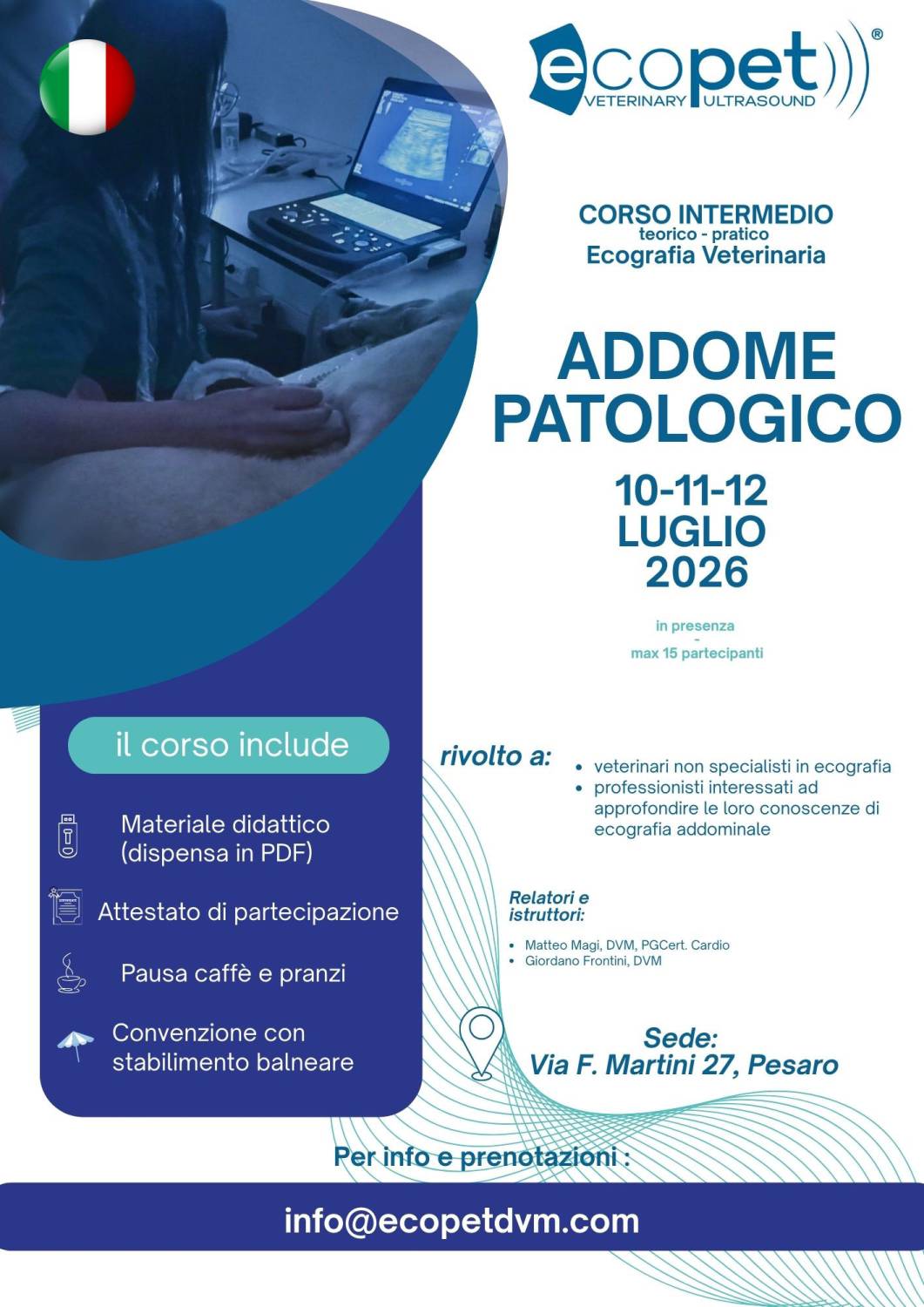 Corso Intermedio di Ecografia Addominale Veterinaria – Addome Patologico nel Cane e nel Gatto - Luglio 2026